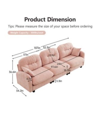 Three-Seater Modular Sectional Couch, Soft Chenille, Pink