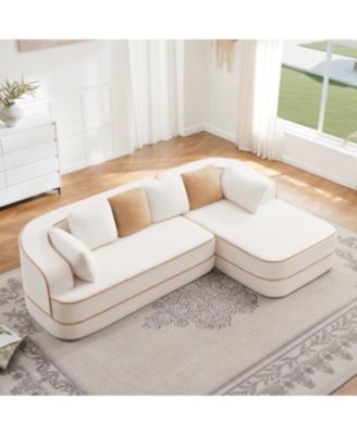 Streamdale White L-Shaped Teddy Fabric Sofa with Chaise - No Assembly Required
