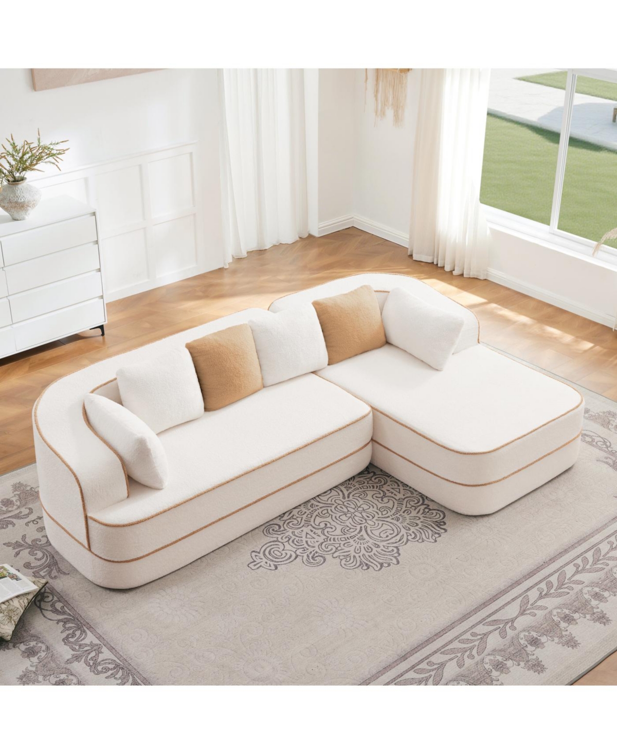 Streamdale Furniture Streamdale White L-Shaped Teddy Fabric Sofa with Chaise - No Assembly Required