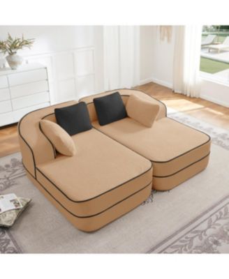 Camel Teddy Fabric Boneless Sofa with Double Chaises