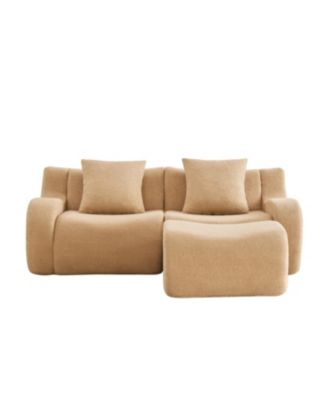 Streamdale L-Shaped Teddy Fabric 2-Seat Boneless Sofa, Camel