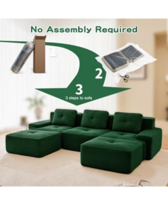 Streamdale Modern U-Shaped Corduroy Sectional Sofa with Ottoman, Green