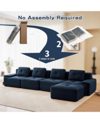 Streamdale Modern L-Shaped Corduroy Sectional Sofa with Movable Ottoman, Blue