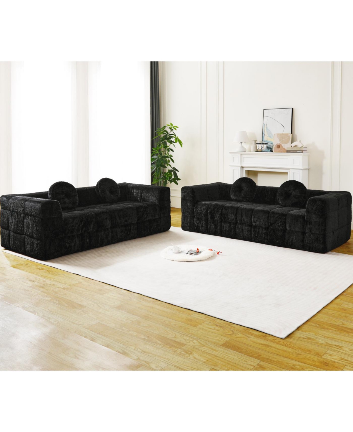 Streamdale Furniture Modern Boneless Couch with Two Circular Throw Pillows, Checkered Design