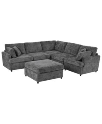 Streamdale U-Shaped Sectional Sofa with Movable Ottoman, 6-Piece Chenille Sofa Set