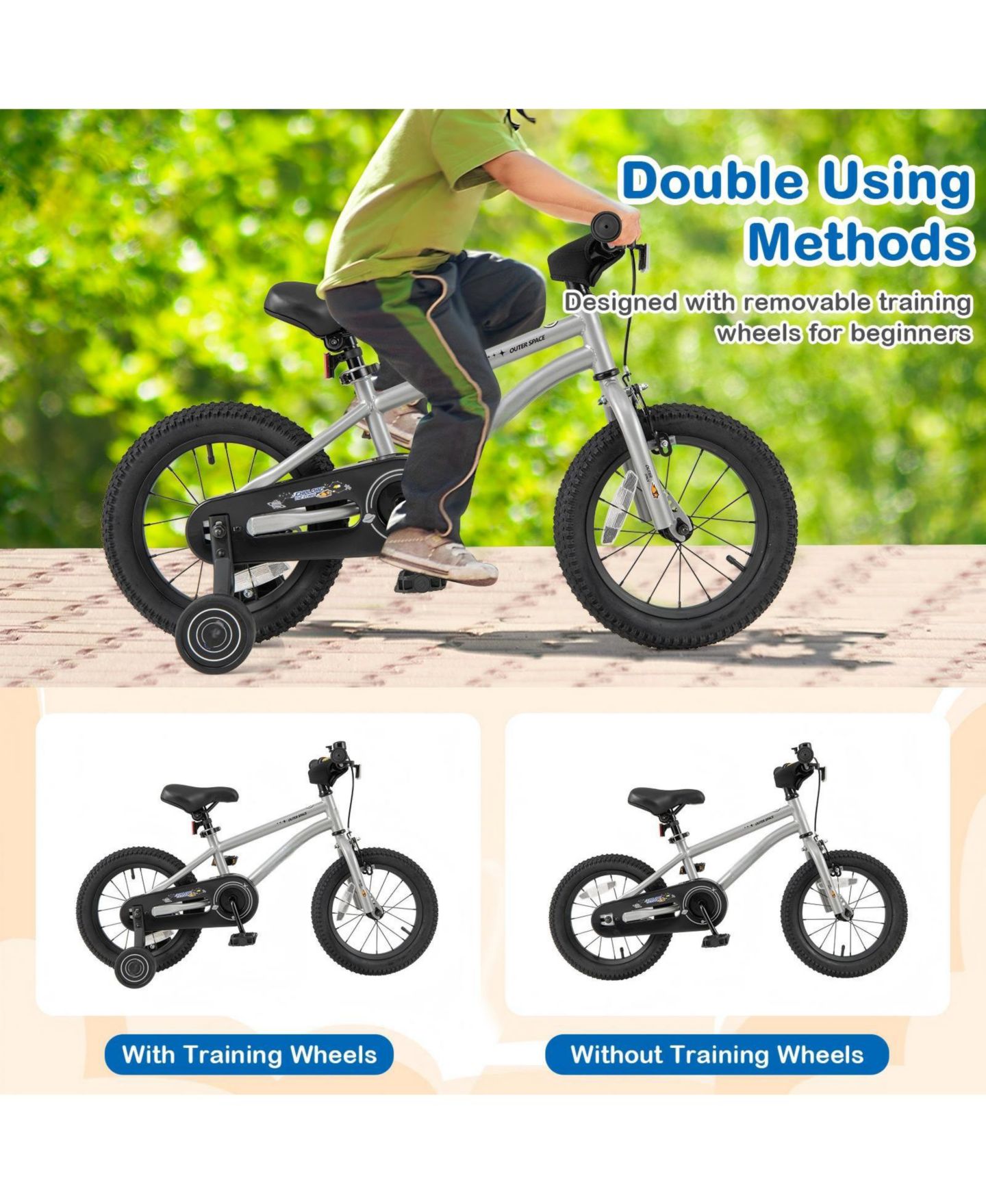 Детская игрушка HONGGE 14-Inch Kids' Bike with High-Carbon Steel Frame and Removable Training Wheels, Ages 3-5, цвет: Серебряный — фото 7