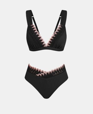 Women's Deep V-Neck Stitching Back Hook Bikini Sets