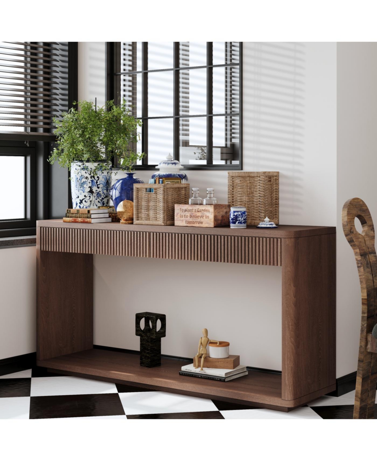 Streamdale Furniture Streamdale 60" Modern 2-Drawer Fluted Console Table - Walnut