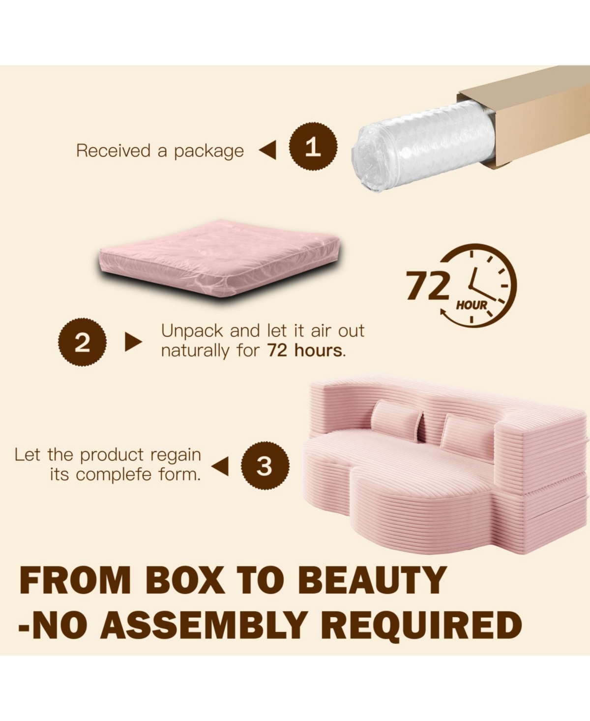 Streamdale Furniture Streamdale Modern Floor Sofa with 2 Pillows, Convertible Plush Corduroy Sleeper Sofa Bed