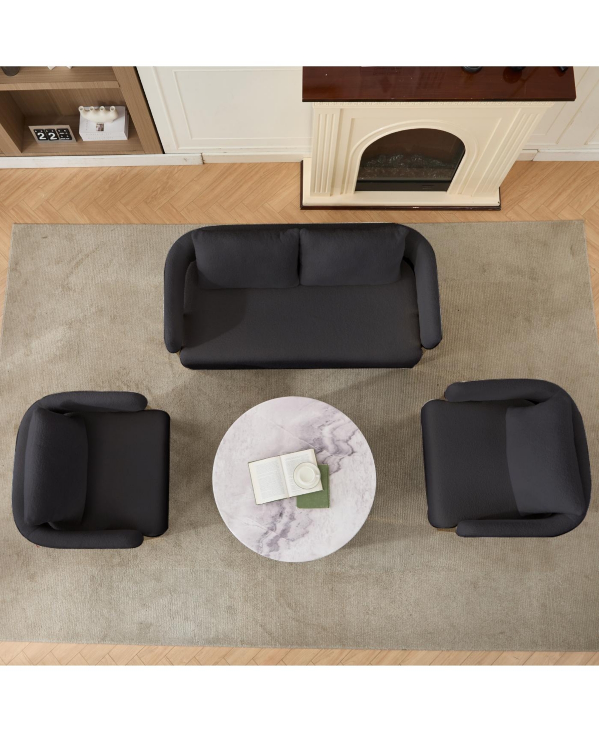 Streamdale Furniture Modern Teddy Fleece Upholstered Chair with Gold Metal Legs in Black