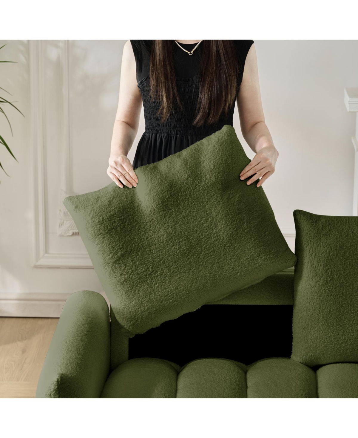 Streamdale Furniture 78" Teddy Fabric Sofa with 3 Pillows & Cushions, Solid Wood Frame, Oversized Chair