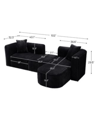 Luxury Modern Curved Corduroy Sectional Sofa, Minimalist Comfy Fluffy Couches, Black