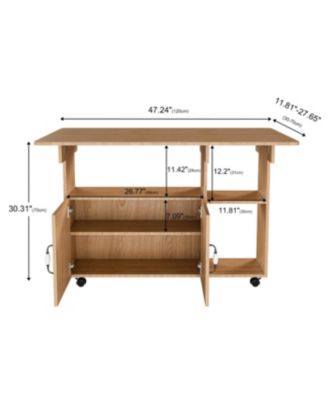 Streamdale Multi-Functional Folding Table with Storage Shelves and Wheels