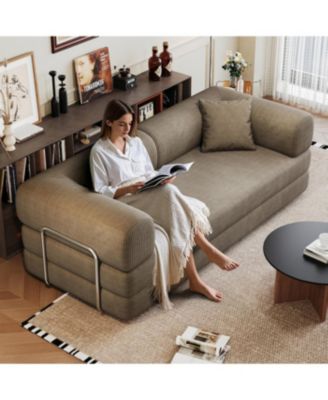 Camel Corduroy Compression Sofa, Convertible Floor Sofa Bed with Pillow Back Support