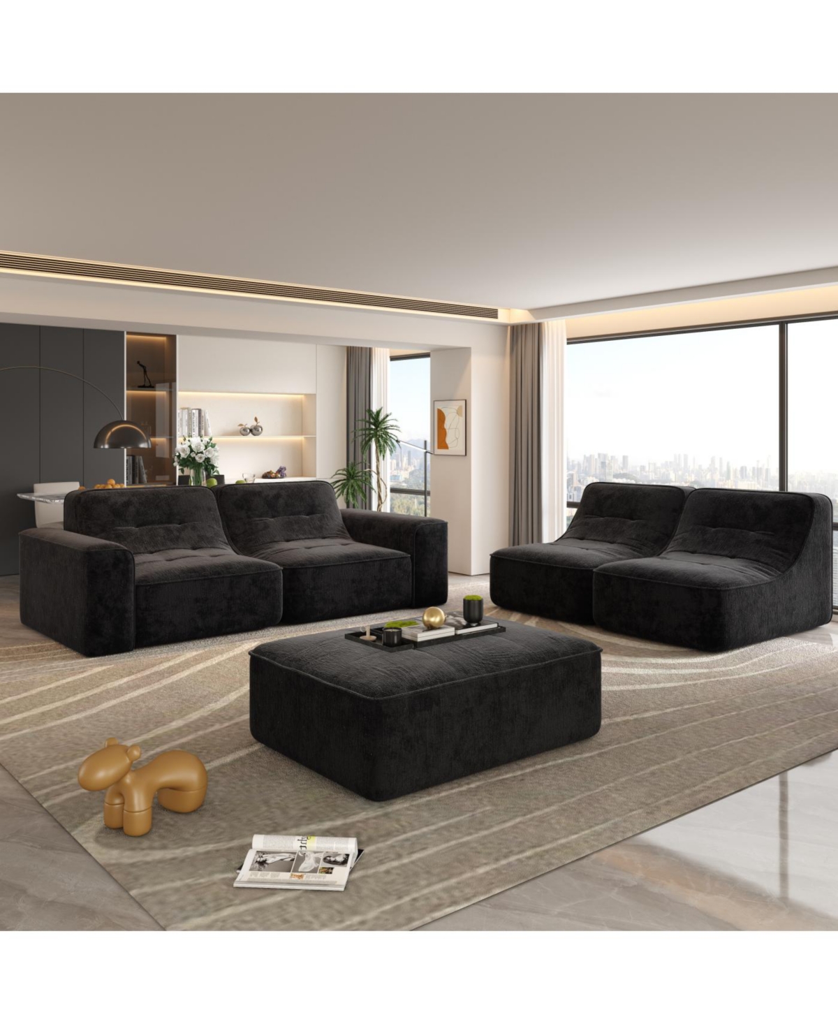 Streamdale Furniture 143.7" Modular Sectional Sofa Set with Removable Ottoman & Chair