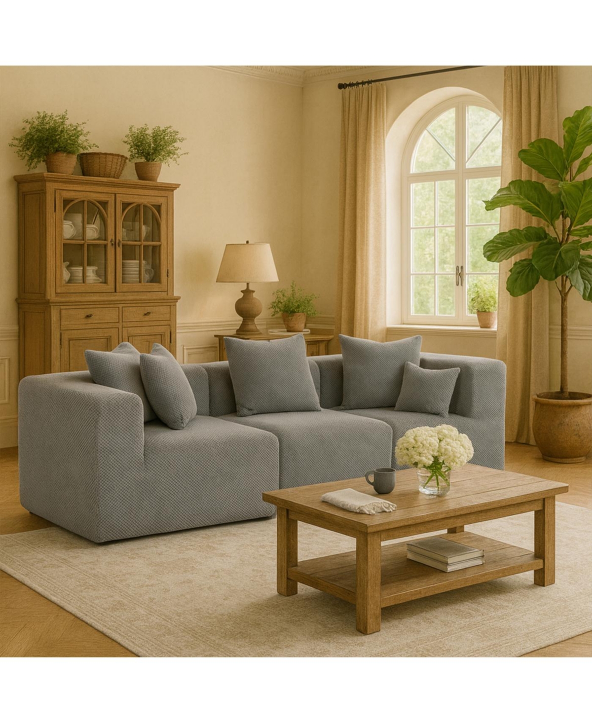 Streamdale Furniture Modular 3-Seat Chenille Sectional Sofa, Deep-Seat, Low-Profile Modern Design, Grey