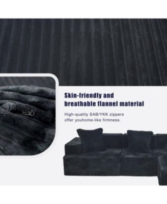 Comfy Corduroy Compression Sectional Couch with Chaise, Black Sofas