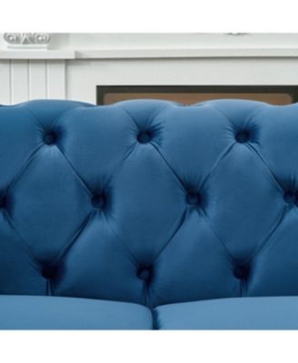Streamdale Blue  Chesterfield Velvet Sofa with Roll Armrest & Nailhead