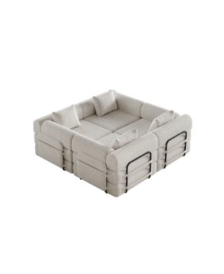 Streamdale 4-seater chenille convertible sofa bed with side storage, folding.