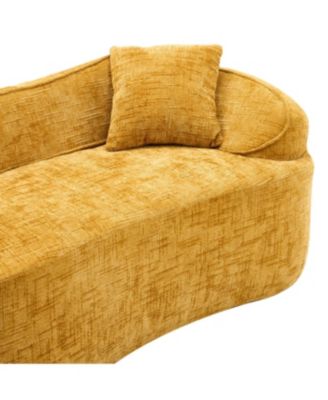 Streamdale Yellow curved two-person sofa with armrests and two pillows