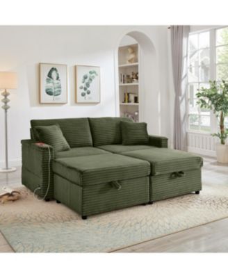 Streamdale Comfortable Fluffy Corduroy Lazy Sofa with Storage, Double Ottomans & Table Board