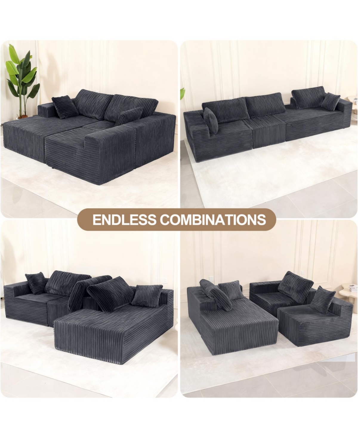 Streamdale Modular Sectional Sofa with Pillow, Cloud Couch with Chaise, L-Shape Sofa, Grey