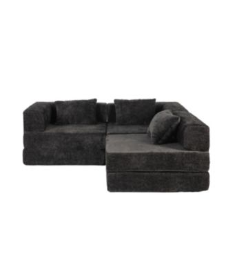 Compression Sofa, Convertible Floor Sofa Bed, Modular Sectional, Black