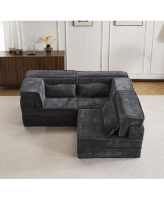 Streamdale Compression Sofa, Convertible Floor Sofa Bed, Modular Sectional, 3 Seater, Dark-Grey