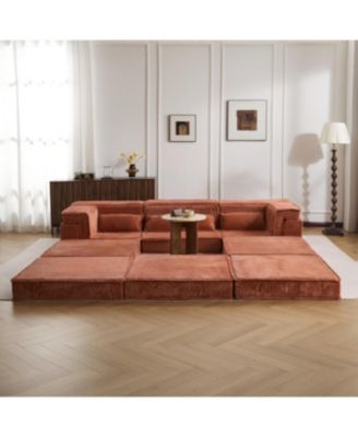 Orange Compression Sofa, Convertible Floor Sofa Bed, Modular Sectional