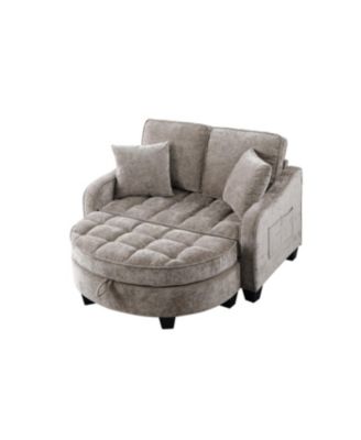 Two-seater sofa with storage chaise, irregular armrests, incl. pillows - Brown