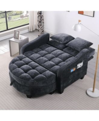 Two-seater sofa with storage chaise longue and throw pillows - Black