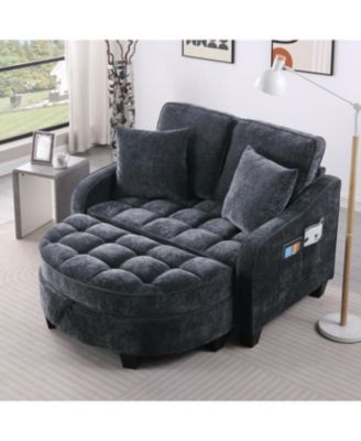 Two-seater sofa with storage chaise longue and throw pillows - Black