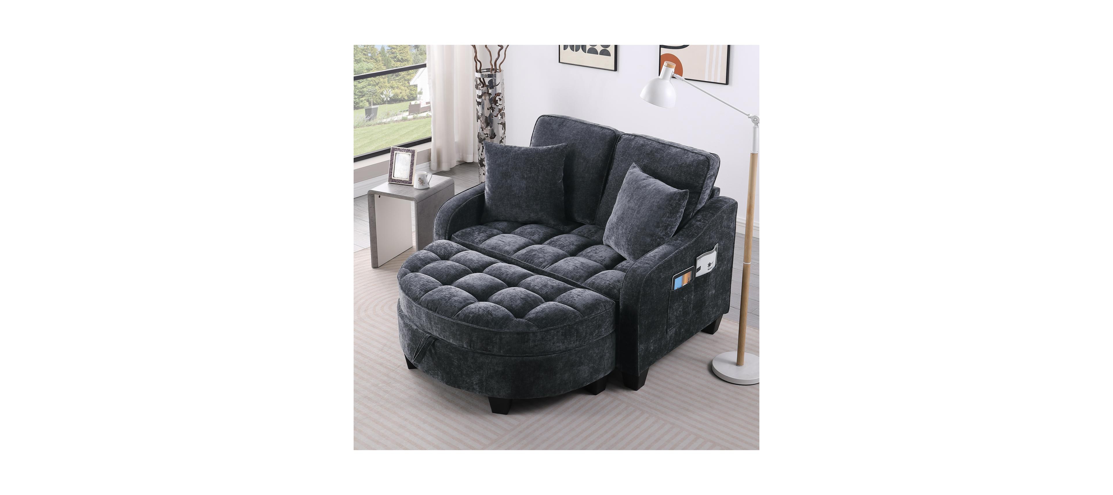 Streamdale Furniture Two-seater sofa with storage chaise longue and throw pillows - Black