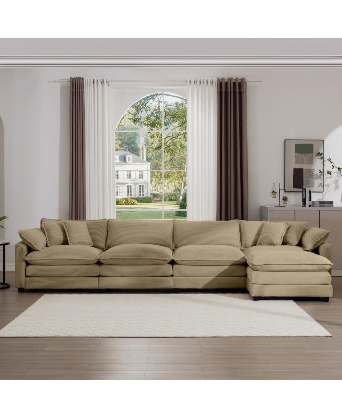 Streamdale Furniture Corduroy Sofa - Modern Upholstered 4 Seater with Footstool & Pillows
