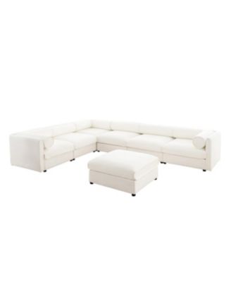 Large Modular Chenille Sectional Sofa with Storage, White