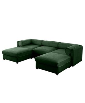 Elegant Green Chenille U-Shaped Sofa with Storage Seat and Ottoman