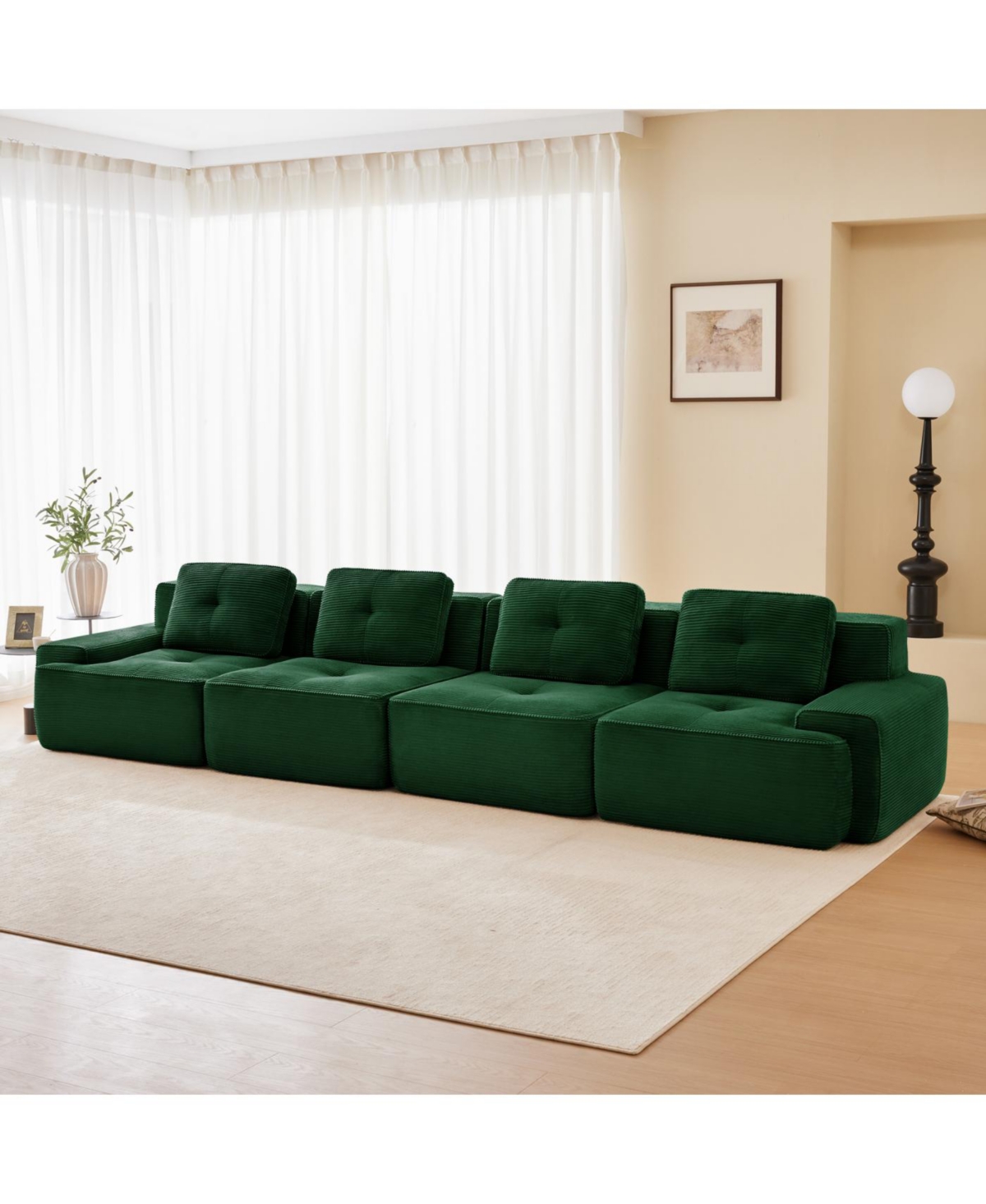 Streamdale Modern Modular Sectional Sofa, Corduroy Fabric, 4-Seater Couch, Green