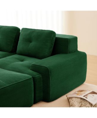 Streamdale Modern L-Shaped Corduroy Sectional Sofa with Movable Ottoman - Green
