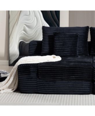 Double Lounge Chaise Cloud Plush Sofa Bed, Upholstered No Assembly Required Black