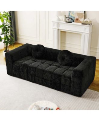 Streamdale Modern Boneless Couch with Two Throw Pillows, Checkered Fabric Sofa