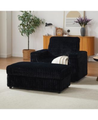 42.5" Corduroy Single Recliner with Pillow, Cup Holder, Storage Footrest