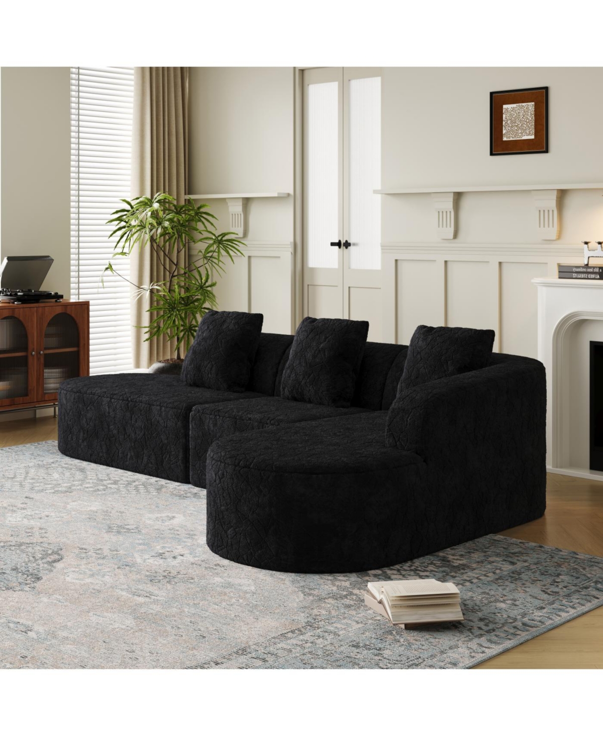 Streamdale Furniture Streamdale L-shaped curved modular sofa, modern design, lychee-textured polyester fabric, curved backrest