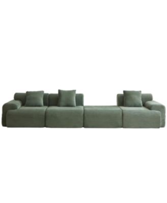 Streamdale 114-inch Corduroy Modular Sofa with Inlaid Design, 3 Pillows & 4 Configurable Modules.