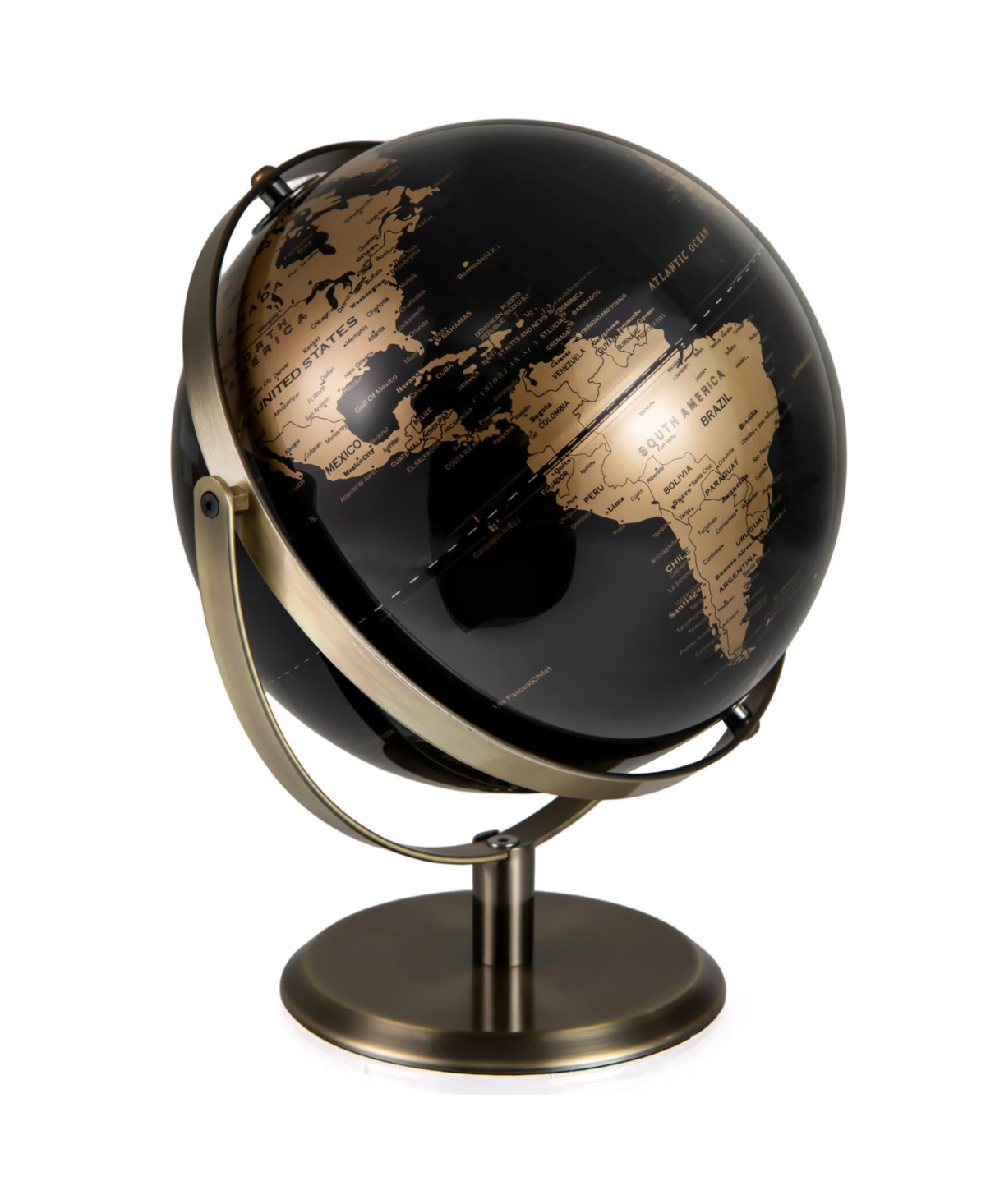 Hongge 9-Inch Metallic Black and Gold World Globe with Sturdy Metal Base