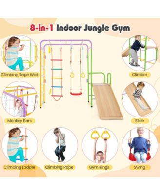 8-in-1 Metal Indoor Jungle Gym Playset with Climbing Bars and Swing