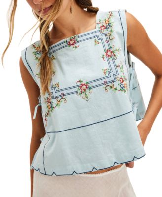 Women's Sleeveless Garden Wall Embroidery Top