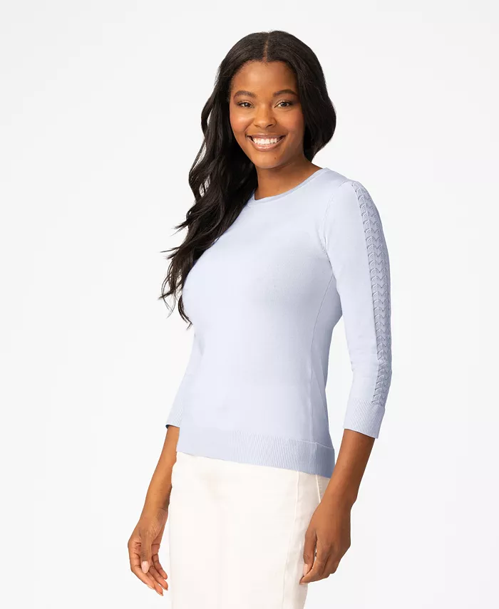 Petite Pointelle-Sleeve Crewneck Sweater - thumbnail 6
