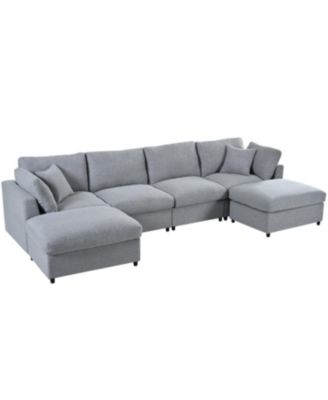 Large U-Shaped Sectional Sofa with 2 Ottomans, Chenille Fabric, Modular Design