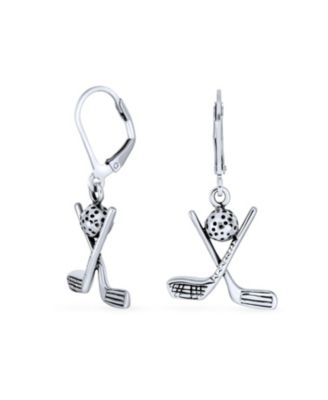 Golf Balls Clubs Dangle Earrings Lever back Oxidized Sterling Silver Golf Jewelry Golf Player Gifts Female Golfers