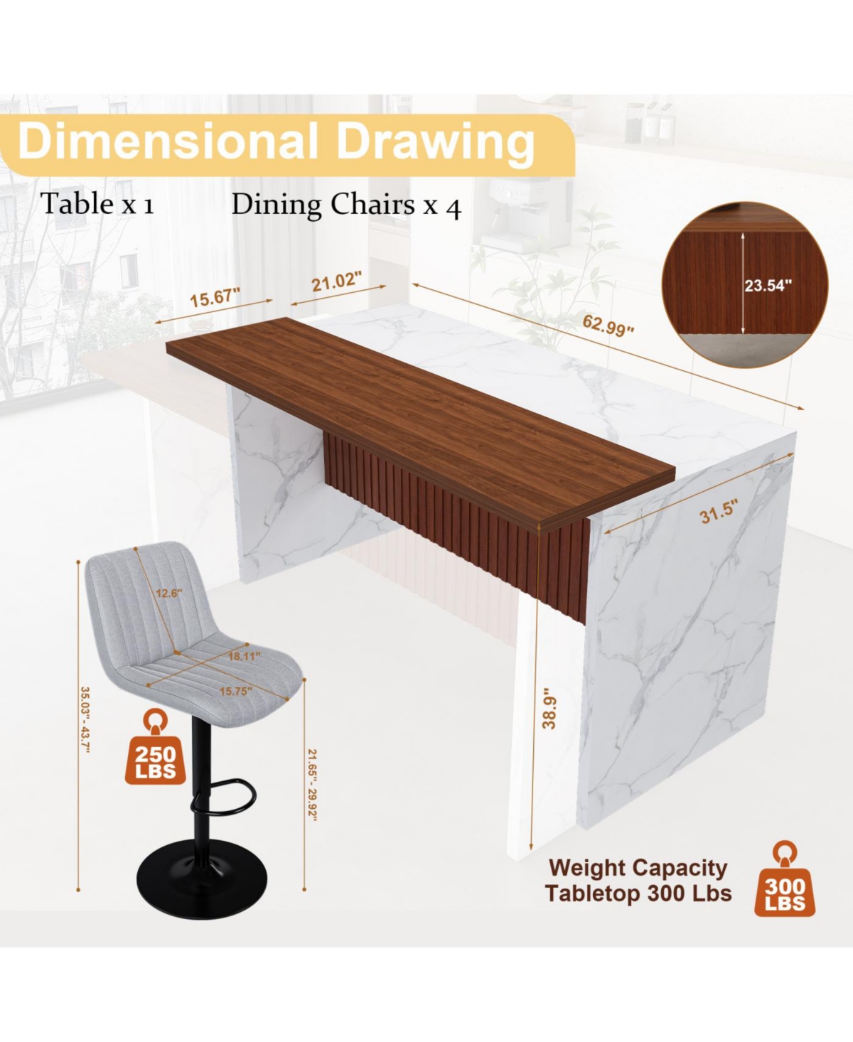 Streamdale Black Marble Kitchen Island with Led Lighting & Grille Details